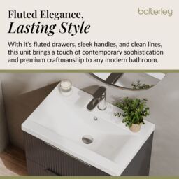 Balterley Fluted Wall Hung 2 Drawer Vanity Basin Unit & Basin 600mm - Dark Grey - thumbnail 4