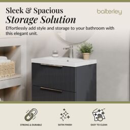 Balterley Fluted Wall Hung 2 Drawer Vanity Basin Unit & Basin 600mm - Dark Grey - thumbnail 2