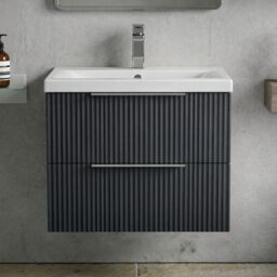 Balterley Fluted Wall Hung 2 Drawer Vanity Basin Unit & Basin 600mm - Dark Grey - thumbnail 9