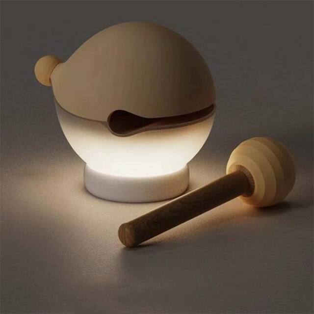 Obasyhig Creative Wooden Fish Tap Night Light in Beige - image 1