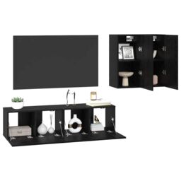 Berkfield Home TV Cabinet Set with Shelf Wall-mounted with Storage with Door 4 pcs Black oak 120 x 30 x 30 cm - thumbnail 3