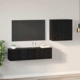 Berkfield Home TV Cabinet Set with Shelf Wall-mounted with Storage with Door 4 pcs Black oak 120 x 30 x 30 cm - thumbnail 4
