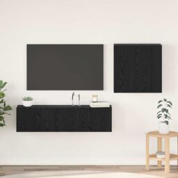 Berkfield Home TV Cabinet Set with Shelf Wall-mounted with Storage with Door 4 pcs Black oak 120 x 30 x 30 cm