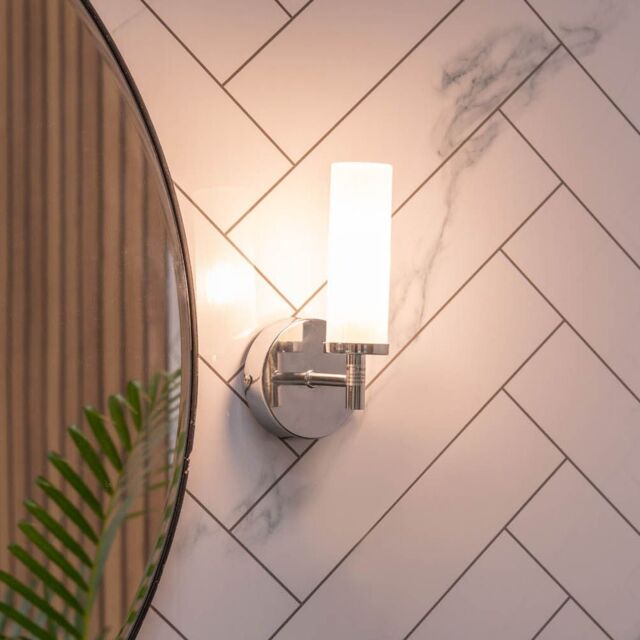 ValueLights Canya Single IP44 Rated Bathroom Frosted Reeded Glass Wall Light with LED Bulb in Silver - image 1