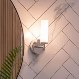 ValueLights Canya Single IP44 Rated Bathroom Frosted Reeded Glass Wall Light with LED Bulb in Silver - thumbnail 1