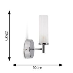 ValueLights Canya Single IP44 Rated Bathroom Frosted Reeded Glass Wall Light with LED Bulb in Silver - thumbnail 7