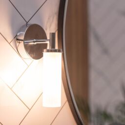 ValueLights Canya Single IP44 Rated Bathroom Frosted Reeded Glass Wall Light with LED Bulb in Silver - thumbnail 3
