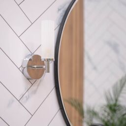 ValueLights Canya Single IP44 Rated Bathroom Frosted Reeded Glass Wall Light with LED Bulb in Silver - thumbnail 2