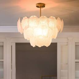 Wyld and Coco Brass Chandelier 60cm Pendant Layered Glass Shells Dining Room in Bronze - thumbnail 1