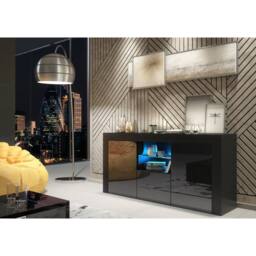 Creative Furniture Aurora Sideboard 145cm - Black with Gloss Doors & LED Lights - thumbnail 6