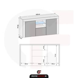 Creative Furniture Aurora Sideboard 145cm - Black with Gloss Doors & LED Lights - thumbnail 7