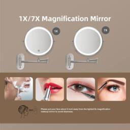 Fascinate Wall-mounted Extendable Bathroom Mirror Dimmable LED 10x Magnified in Silver - thumbnail 5