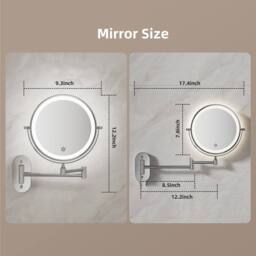 Fascinate Wall-mounted Extendable Bathroom Mirror Dimmable LED 10x Magnified in Silver - thumbnail 6