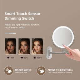 Fascinate Wall-mounted Extendable Bathroom Mirror Dimmable LED 10x Magnified in Silver - thumbnail 4
