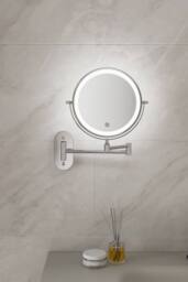 Fascinate Wall-mounted Extendable Bathroom Mirror Dimmable LED 10x Magnified in Silver - thumbnail 1