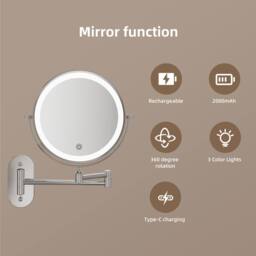 Fascinate Wall-mounted Extendable Bathroom Mirror Dimmable LED 10x Magnified in Silver - thumbnail 8