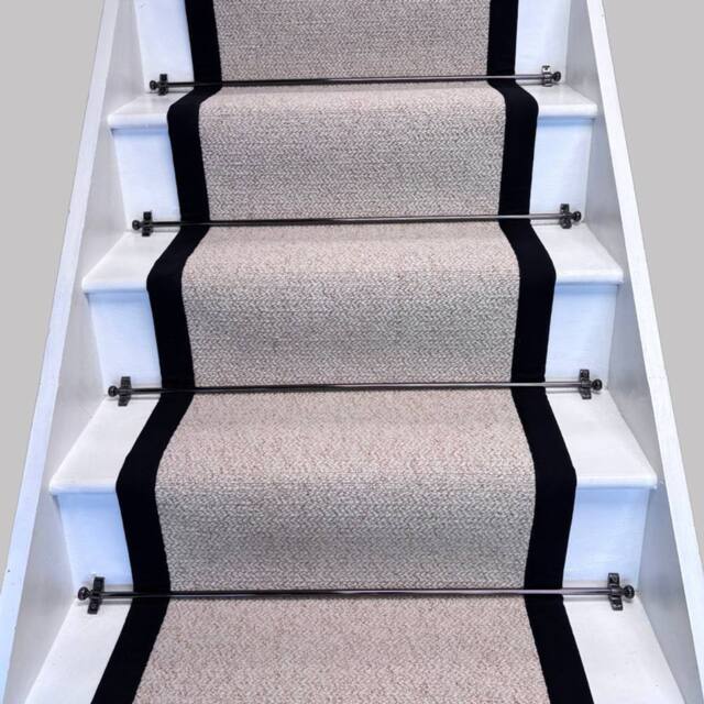 RainbowHome Keswick Cream Fleck Weave Stair Runner With 100% Cotton Black Border in Beige - Size: 15 cm x 20 cm - image 1