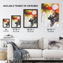 "Artery8 Jamaican Man Portrait Sunset Palm Tree Rastafari Framed Art Print in Red - Size: W12"" x H16""" - thumbnail 3