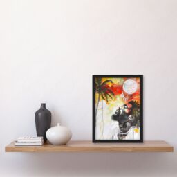 "Artery8 Jamaican Man Portrait Sunset Palm Tree Rastafari Framed Art Print in Red - Size: W12"" x H16""" - thumbnail 4