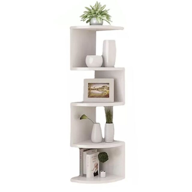 VOGREX 5 Tier Floating Corner Shelves Wall Mount Wooden Display Storage UK in White - image 1