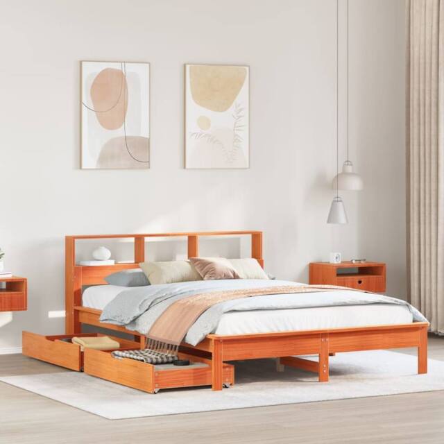 Berkfield Home Bookcase Bed without Mattress Wax Brown 140x190 cm Solid Wood Pine - image 1