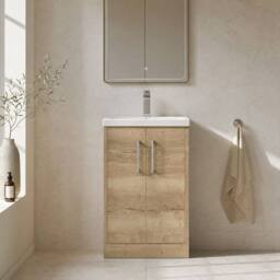 Balterley Winshill Contemporary 2 Door Vanity Basin Unit, Light Oak, 500mm in Brown - thumbnail 3