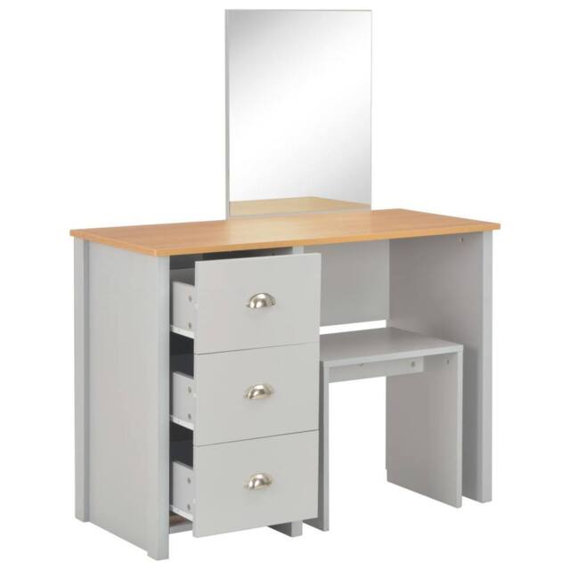 Berkfield Home Modern Dressing Table with Mirror & Stool Grey 104x45x131 cm - Size: 104 x 45 x 131 cm - image 1