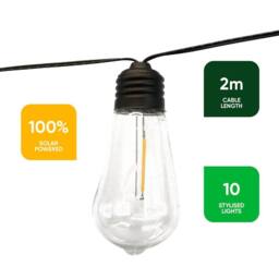 Gardenwize 10pc 2m Solar Filament LED Bulb String Lights in Black - thumbnail 2