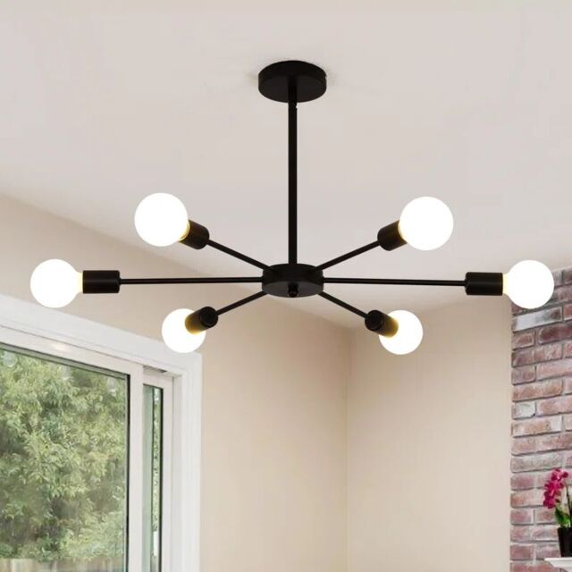 Garwarm 6-Light Metal Black Ceiling Light Adjustable Height Modern Sputnik Chandelier - image 1