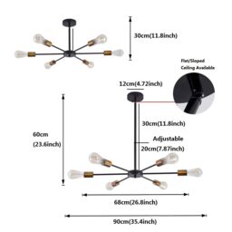 Garwarm 6-Light Metal Black Ceiling Light Adjustable Height Modern Sputnik Chandelier - thumbnail 6