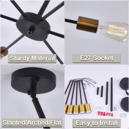 Garwarm 6-Light Metal Black Ceiling Light Adjustable Height Modern Sputnik Chandelier - thumbnail 5