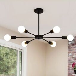 Garwarm 6-Light Metal Black Ceiling Light Adjustable Height Modern Sputnik Chandelier - thumbnail 1