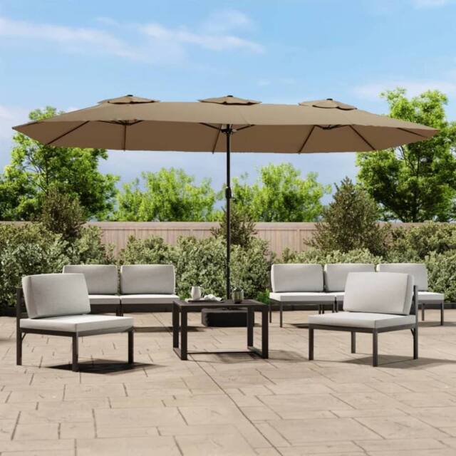 Berkfield Home Double-Head Parasol Taupe 449x245 cm in Beige - image 1