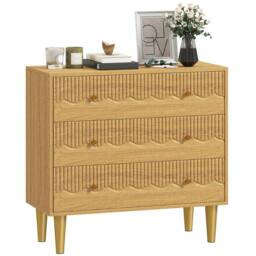HOMCOM Chest of Drawers, 3 Drawer Dresser Steel Legs & Wooden Top, Oak in Natural - thumbnail 2