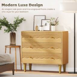 HOMCOM Chest of Drawers, 3 Drawer Dresser Steel Legs & Wooden Top, Oak in Natural - thumbnail 4