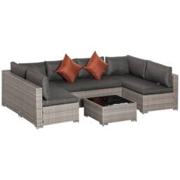OUTSUNNY 4 Pieces Patio Rattan Wicker Sofa Set Outdoor Conservatory Furniture Set in Grey - thumbnail 2