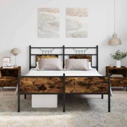Berkfield Home Durable Bed Frame without Mattress Smoked Oak 137x190 cm Engineer in Brown - thumbnail 4