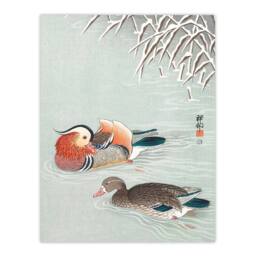 Artery8 Ohara Koson Framed Wall Art Print Two Mandarin Ducks in Snow - Size: A4 - thumbnail 3