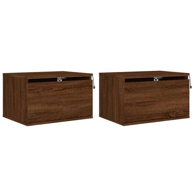Berkfield Home Wall-mounted Bedside Cabinets with LED Lights 2 pcs Brown Oak - image 1