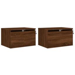 Berkfield Home Wall-mounted Bedside Cabinets with LED Lights 2 pcs Brown Oak - thumbnail 1