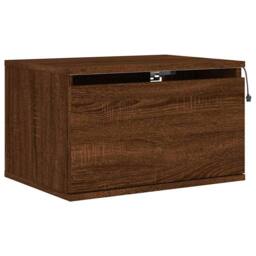 Berkfield Home Wall-mounted Bedside Cabinets with LED Lights 2 pcs Brown Oak - thumbnail 6