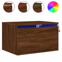 Berkfield Home Wall-mounted Bedside Cabinets with LED Lights 2 pcs Brown Oak - thumbnail 5