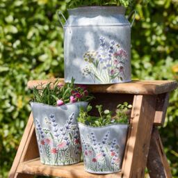 Dibor Spring Floral Metallic Milk Churn Flower Vase H18 x Dia.20cm in Grey - Size: Medium - thumbnail 3
