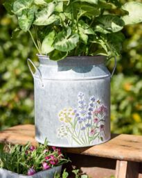 Dibor Spring Floral Metallic Milk Churn Flower Vase H18 x Dia.20cm in Grey - Size: Medium
