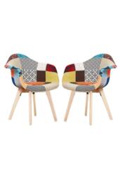 Life Interiors Patchwork Halo Dining Set for 2 - a Round Dining Table & Set of 2 Fabric Dining Chairs in Light Brown - thumbnail 3