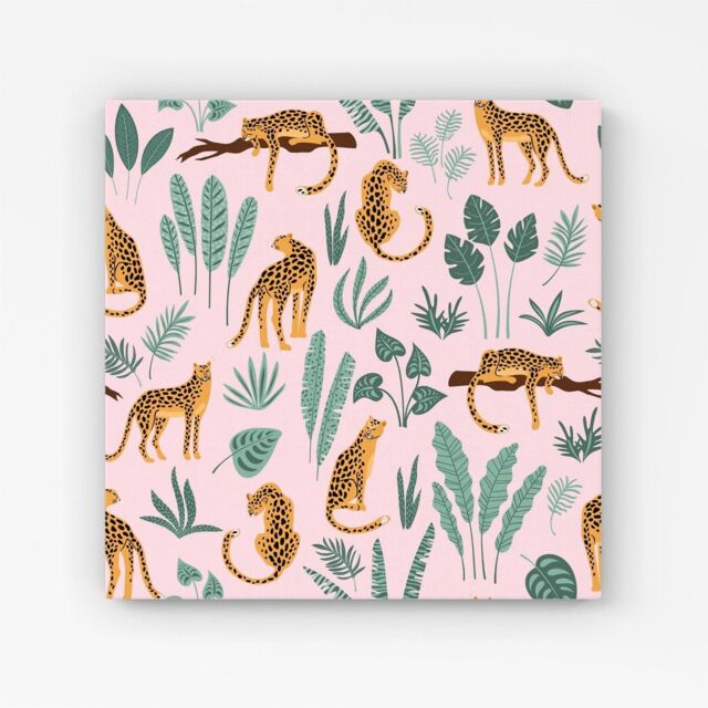 Warren Reed - Designer Hand Drawn Leopards Canvas in Pink - Size: w40 inch x h40 inch - image 1
