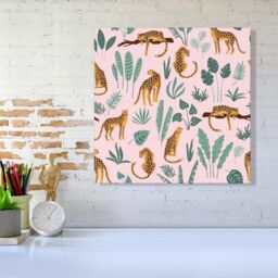Warren Reed - Designer Hand Drawn Leopards Canvas in Pink - Size: w40 inch x h40 inch - thumbnail 2