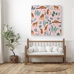 Warren Reed - Designer Hand Drawn Leopards Canvas in Pink - Size: w40 inch x h40 inch - thumbnail 3