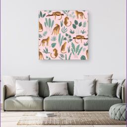 Warren Reed - Designer Hand Drawn Leopards Canvas in Pink - Size: w40 inch x h40 inch - thumbnail 4