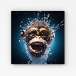 Warren Reed - Designer Splashart Cheeky Chimp Face With Glasses Canvas in Blue - Size: w40 inch x h40 inch - thumbnail 1